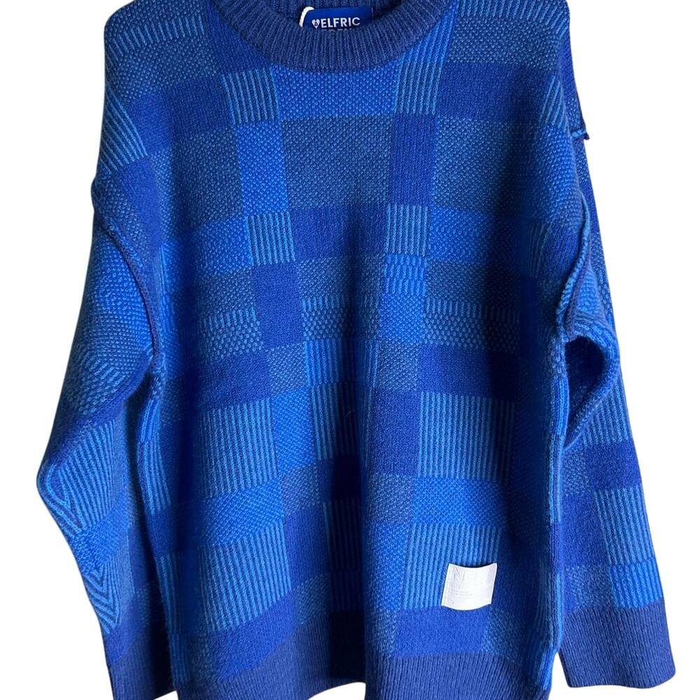 Aelfric Eden Blue and Navy Embroidery Plaid Sweater